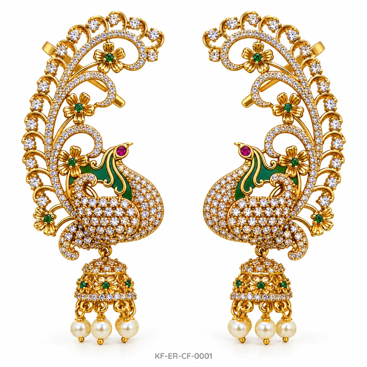 CZ Peacock Tail Jhumka Ear Cuff Set