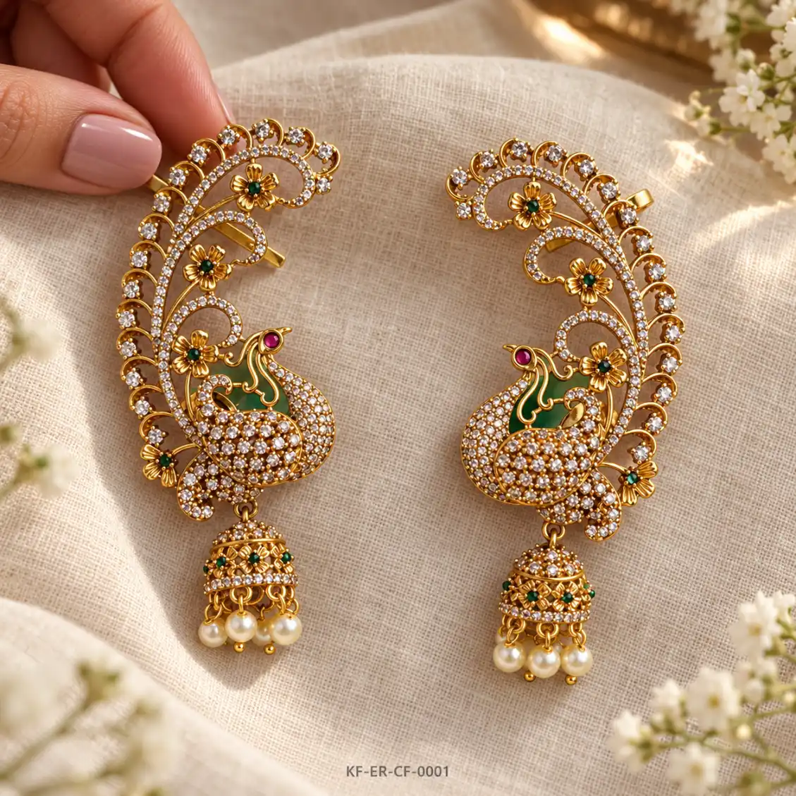 KF-ER-CF-0001__CZ-Peacock-Tail-Jhumka-Ear-Cuff-Set__03-Artisan-Hands-Editorial-compressed-ndt-tools
