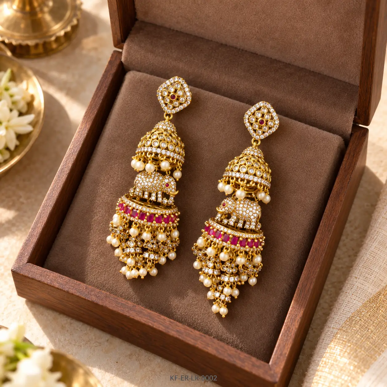 KF-ER-LR-0002__Elephant-Layered-Jhumka-Earring-Set__02-Velvet-Presentation-Box-compressed