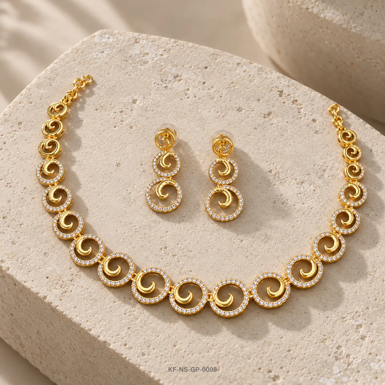 KF-NS-GP-0008__Golden-Spiral-Elegance-Necklace-Set__02-Sculptural-Limestone-Pedestal-compressed-ndt-tools