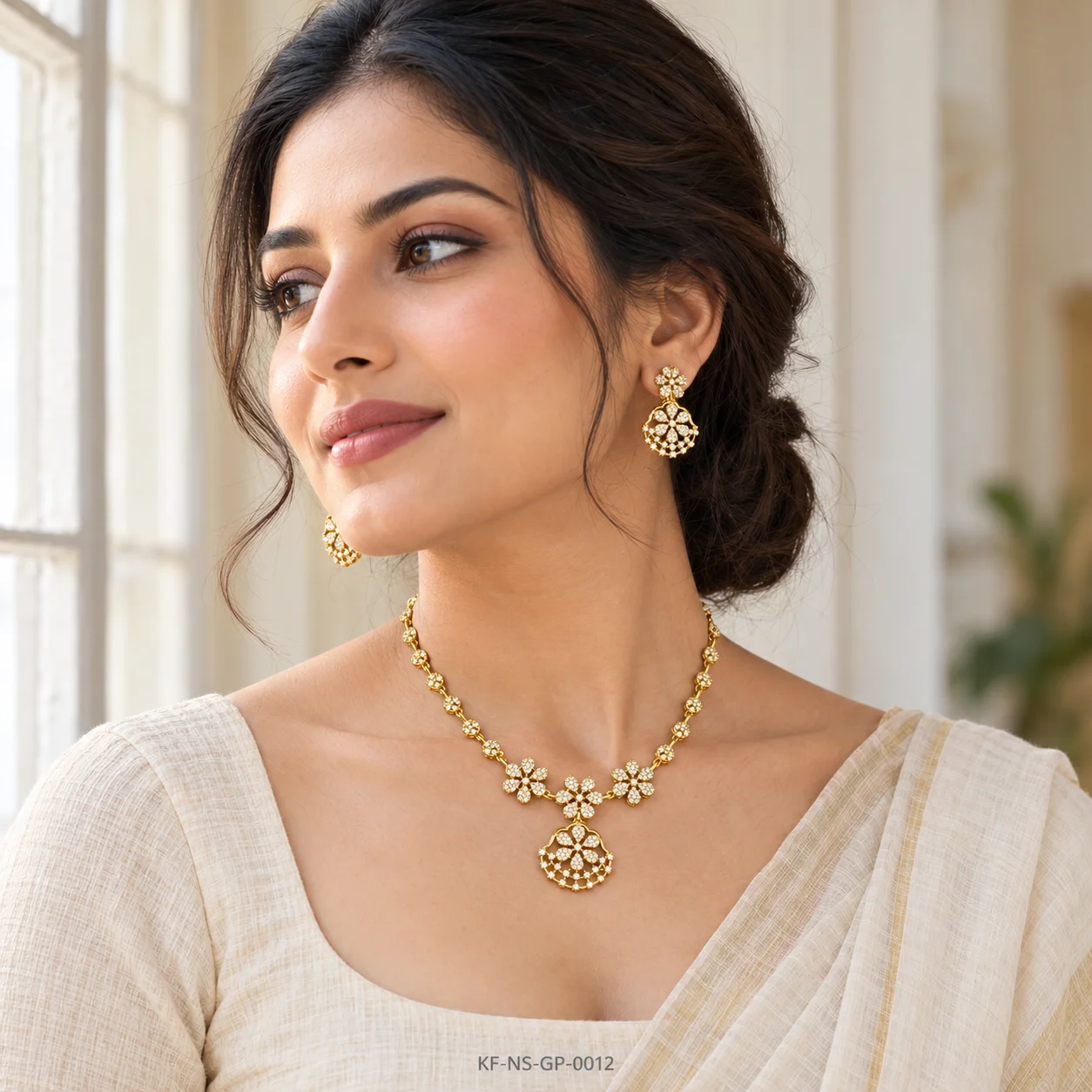 KF-NS-GP-0012__Gold-Plated-Floral-Neck-Set__04-Window-Model-Portrait-compressed-ndt-tools