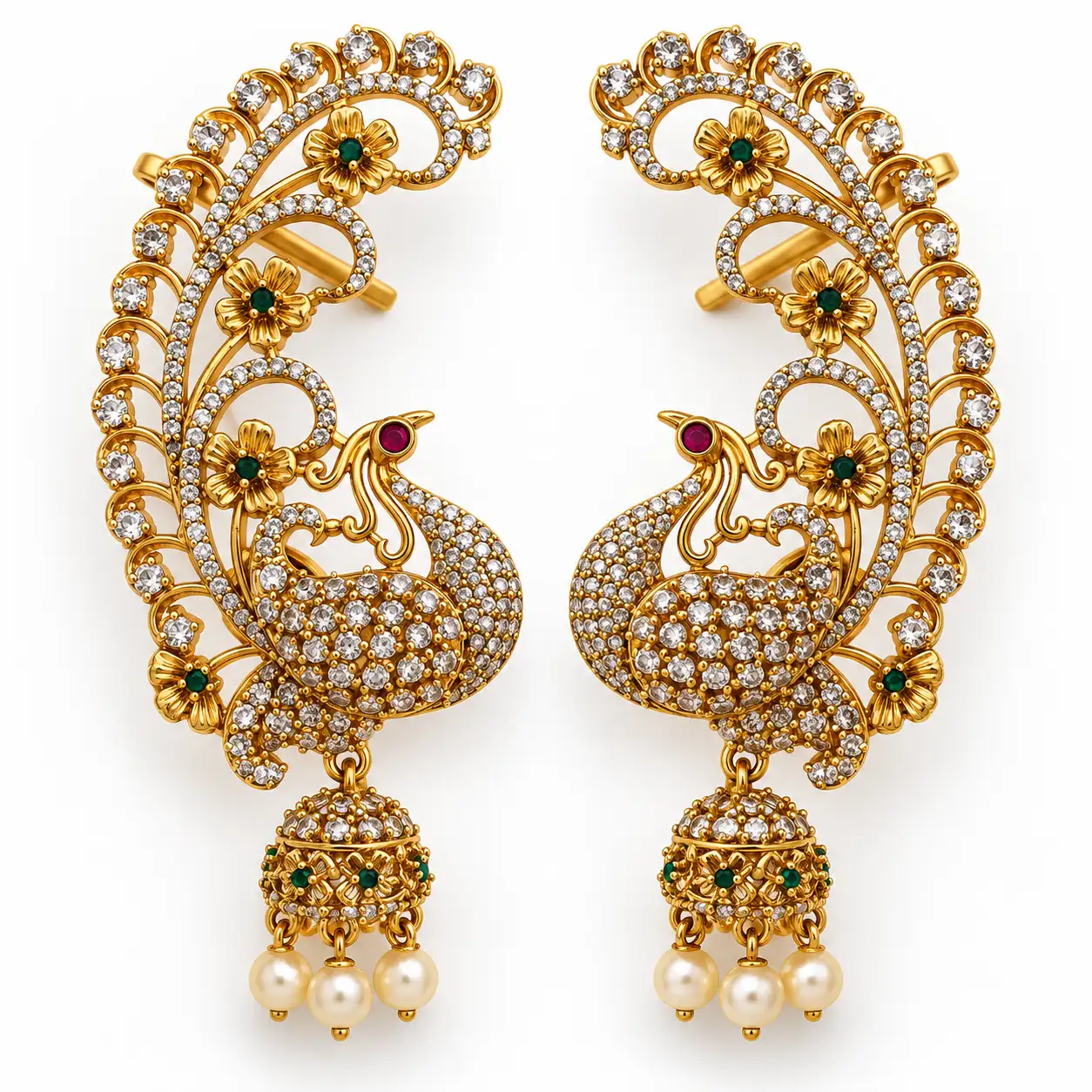 CZ Peacock Tail Jhumka Ear Cuff Set